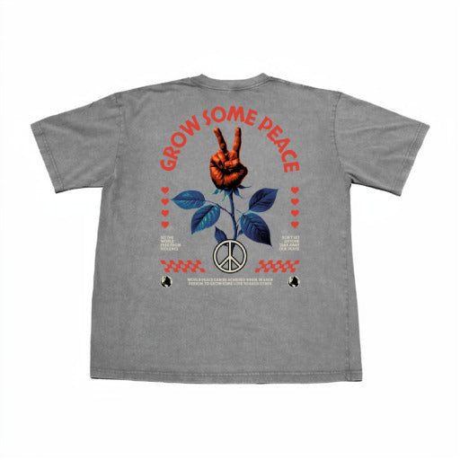 GROW SOME PEACE DROP SHOULDER DARK GREY TEE