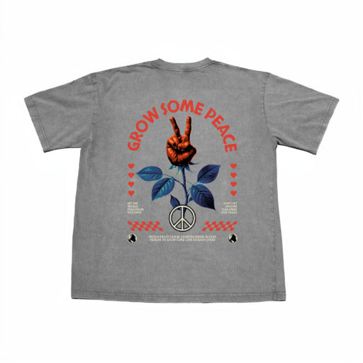 GROW SOME PEACE DROP SHOULDER LIGHT GREY TEE