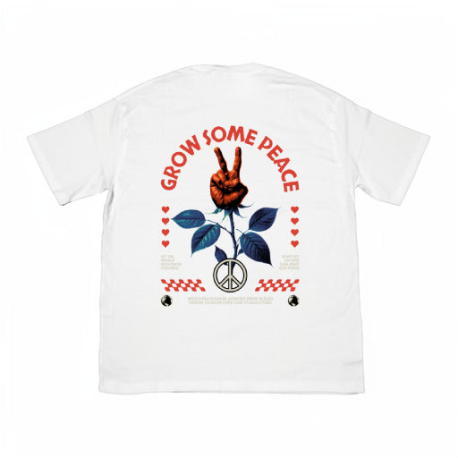 GROW SOME PEACE DROP SHOULDER WHITE TEE